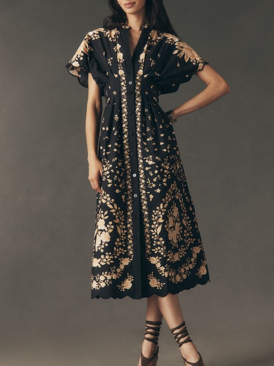 FARM Rio Dresses & Skirts - FARM Rio x Anthropologie Black Floral Cotton Midi Dress